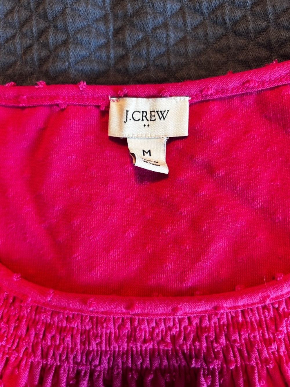 J. Crew Hot Pink Smocked Neckline Top - Picture 2 of 2